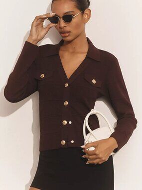 NWT Maeve Ribbed Knit Cardigan Gold Button Detail Size Medium